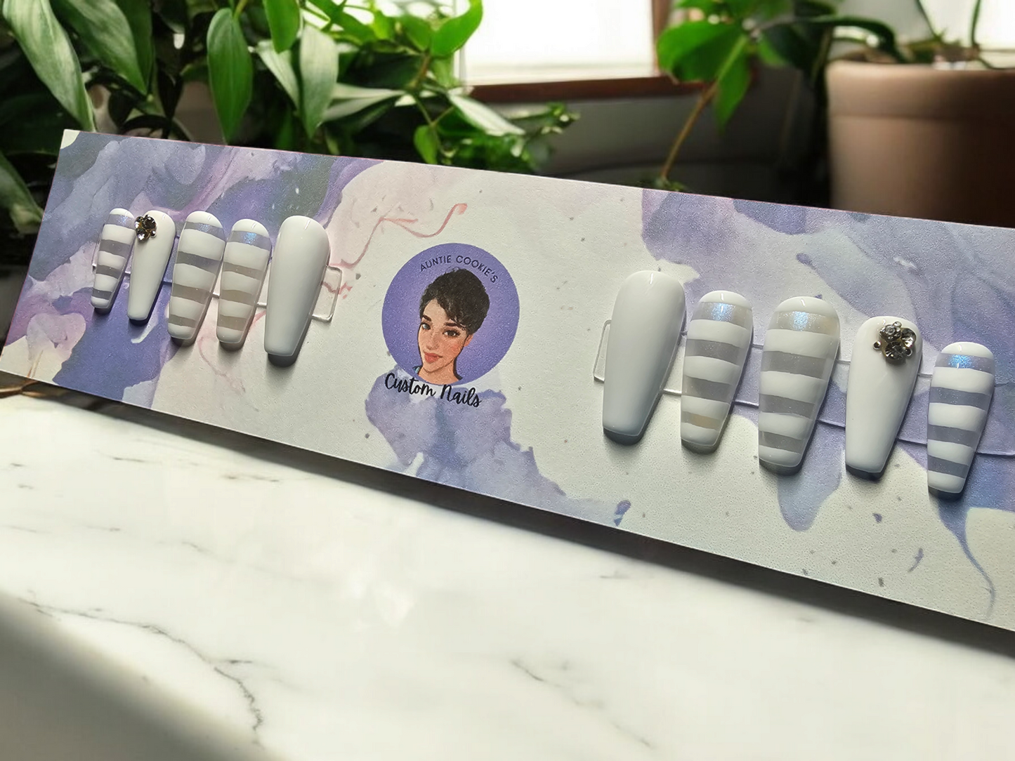 Snow Day Stripes Press On Nails