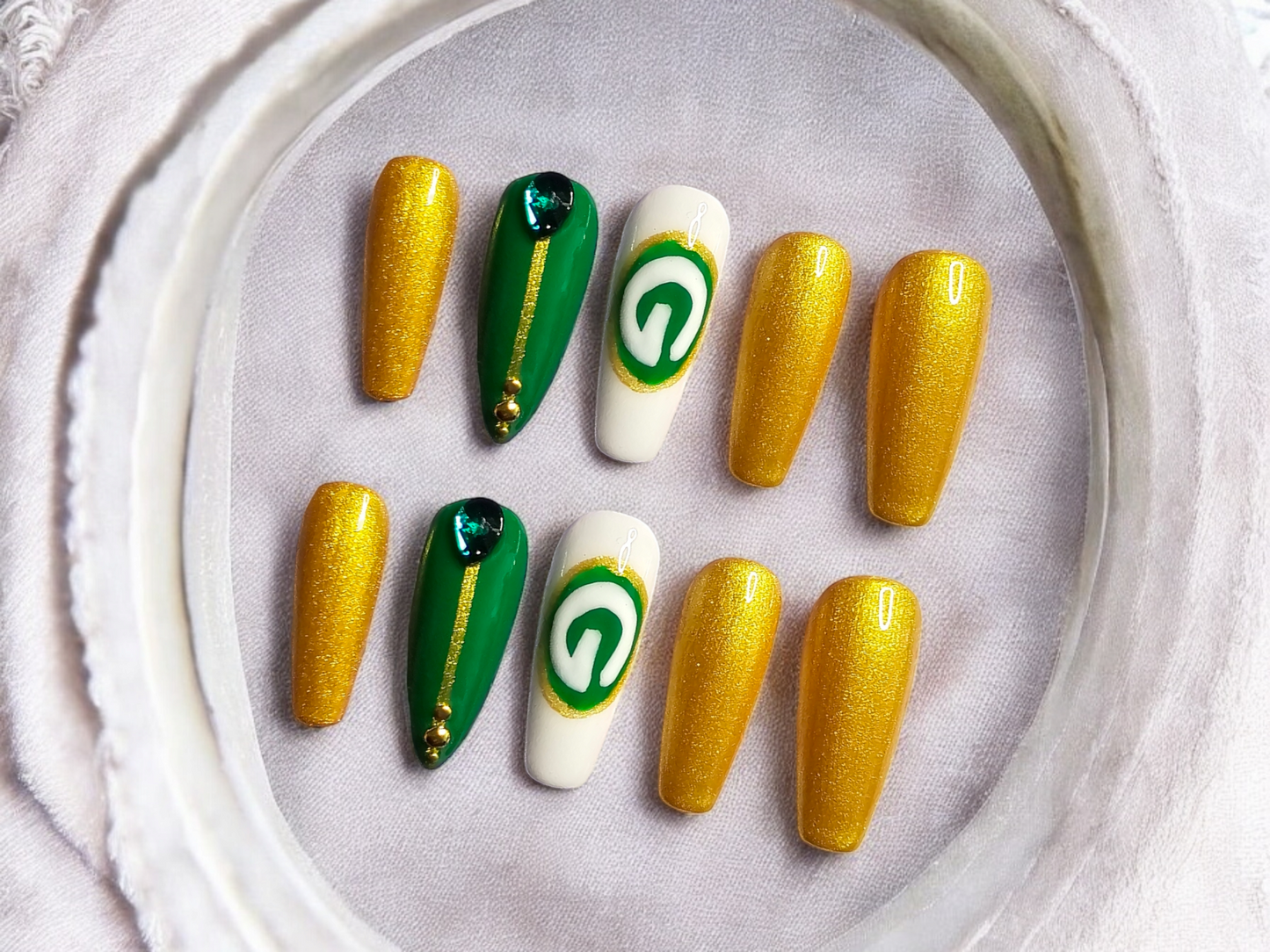 Game Day Green & Gold Press On Nails