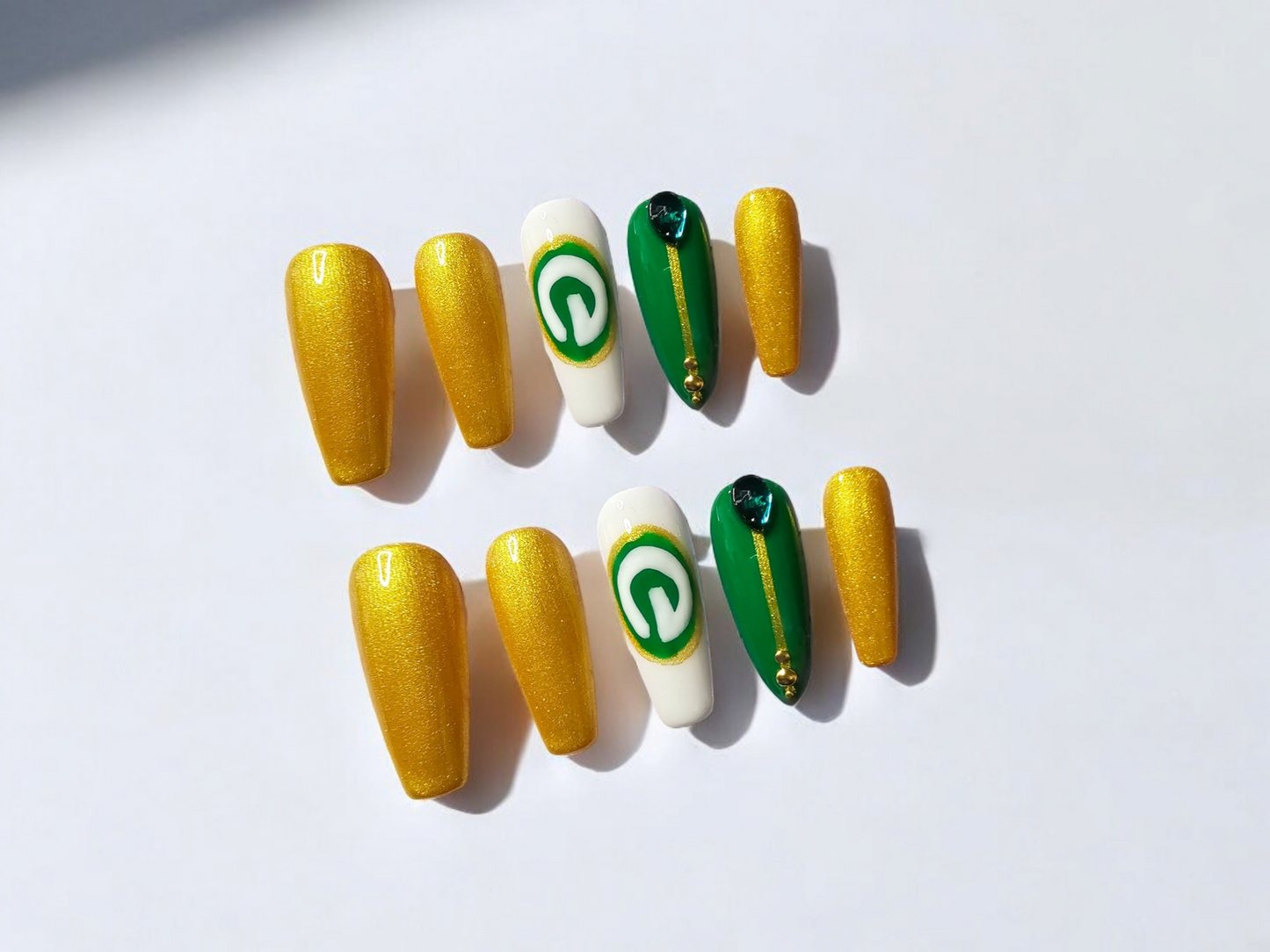 Game Day Green & Gold Press On Nails