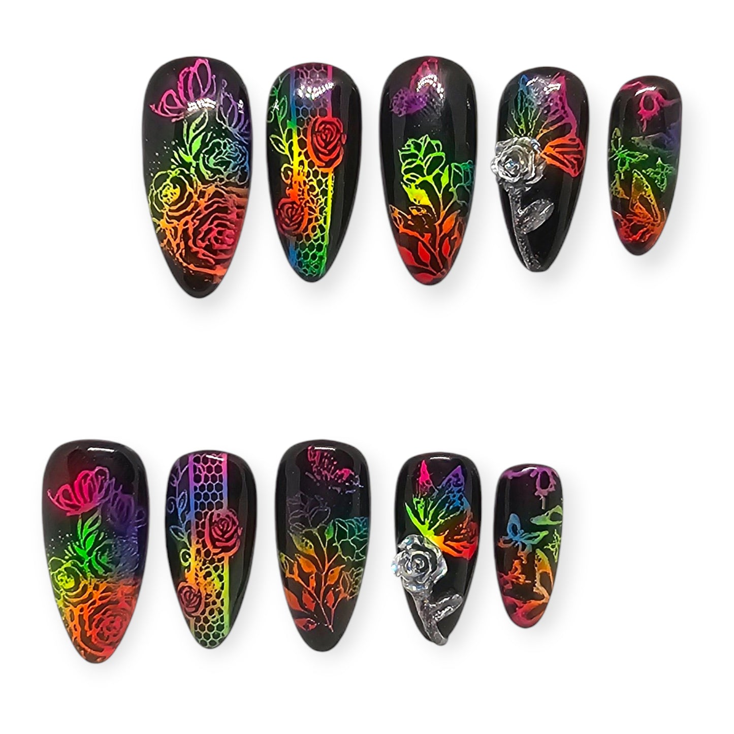 Rainbow Roses Press On Nails