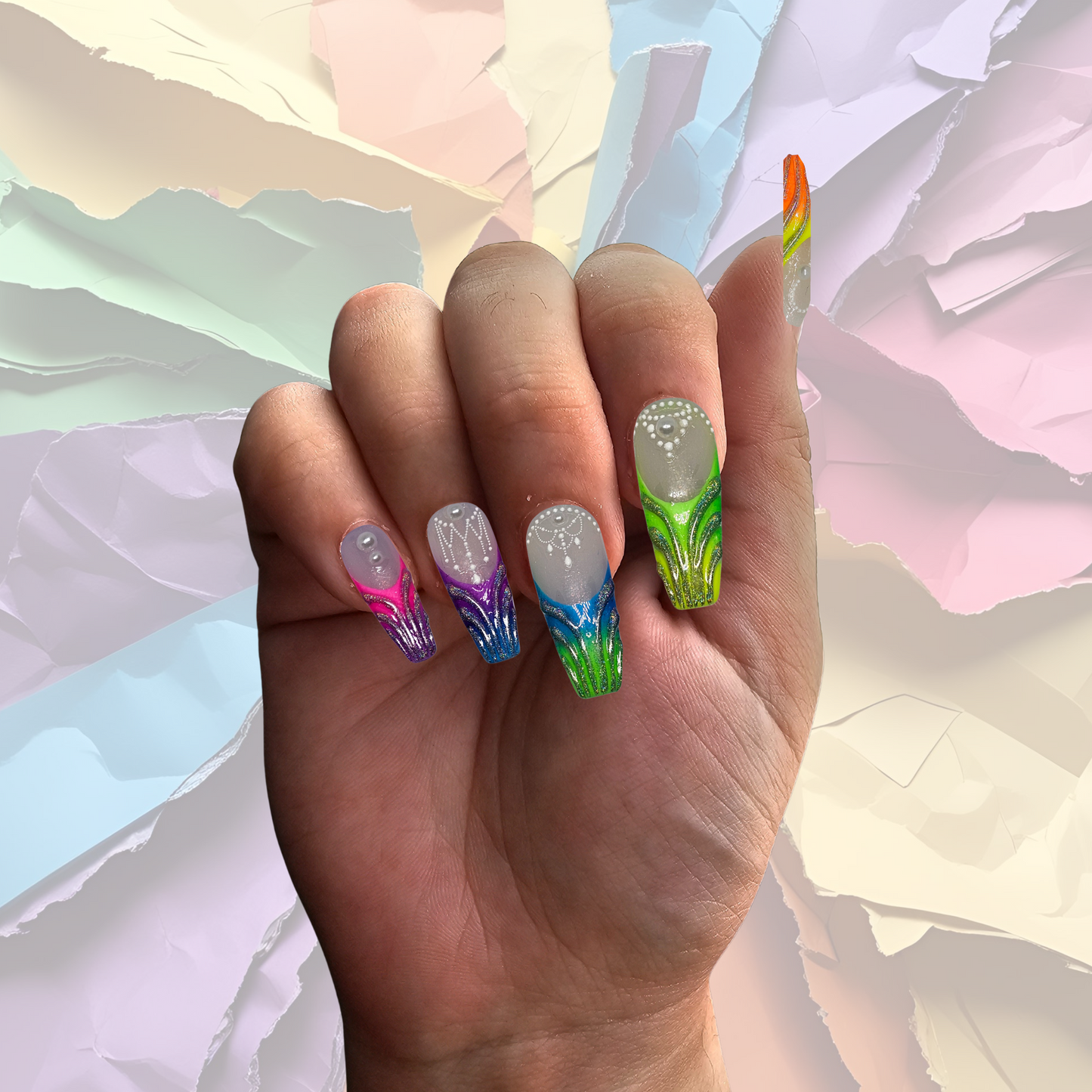 Rainbow Glitz Press On Nails