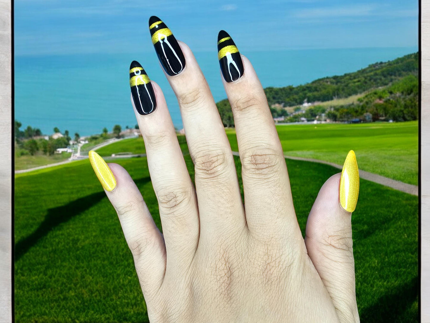 Touchdown Tips Black & Yellow Fans Press On Nails
