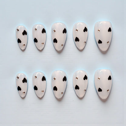 Classy Black Hearts Press On Nails