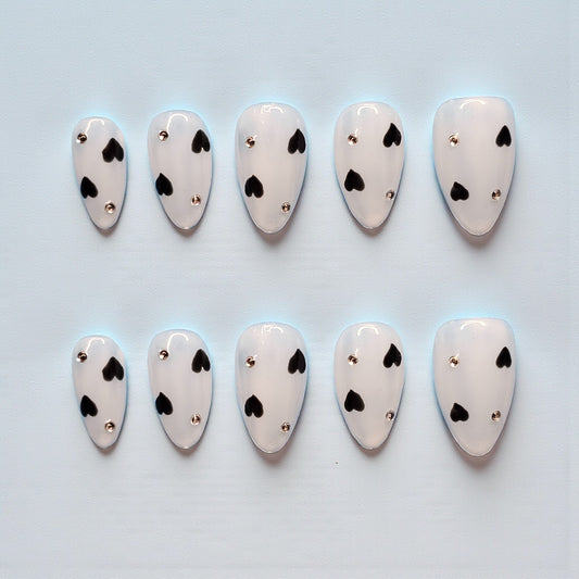 Classy Black Hearts Press On Nails