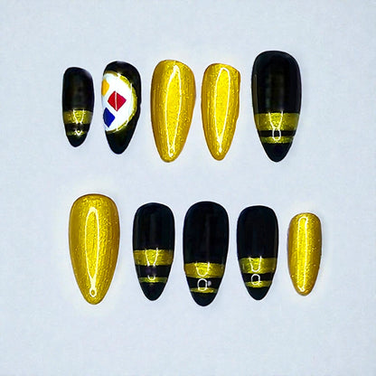 Touchdown Tips Black & Yellow Fans Press On Nails