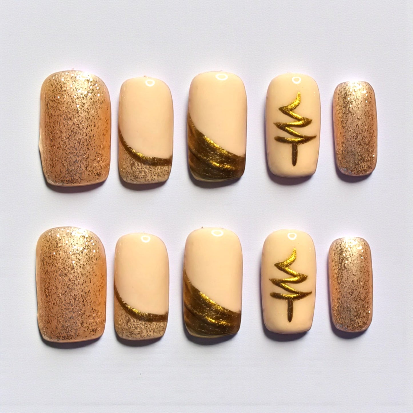 Champagne X-mas Press-On Nails