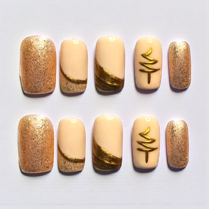 Champagne X-mas Press-On Nails