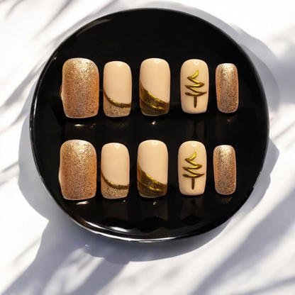 Champagne X-mas Press-On Nails