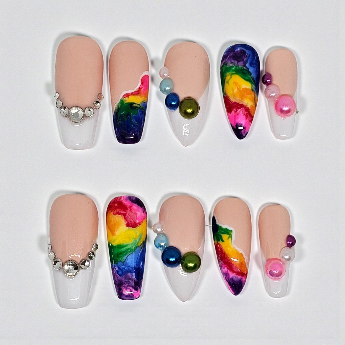 Rainbow French Press On Nails