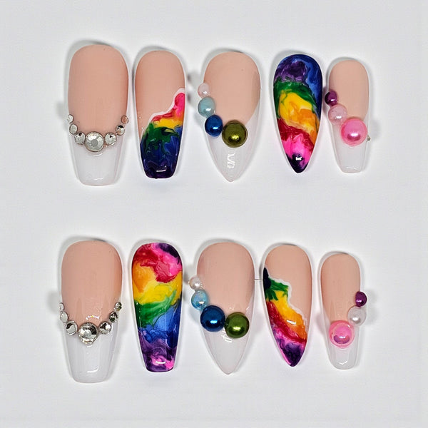 Rainbow French Press On Nails