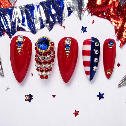 Red White & Bling Press On Nails