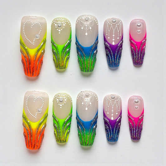 Rainbow Glitz Press On Nails