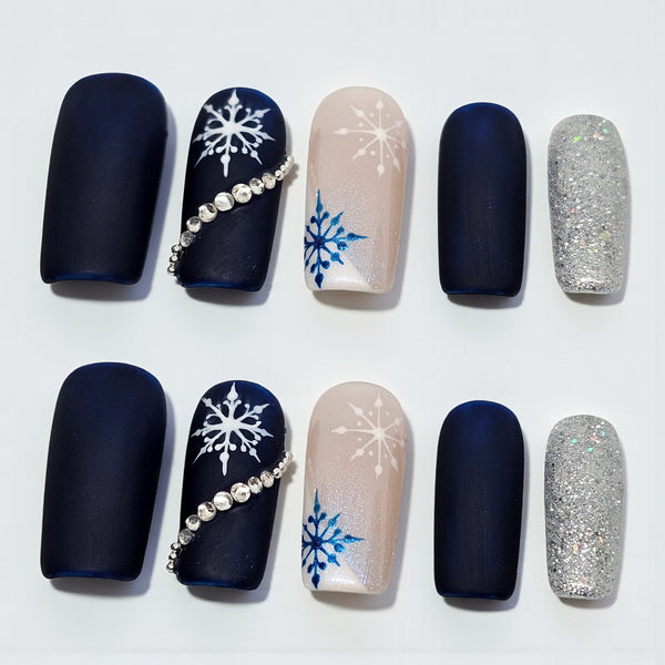 Blue Christmas Press On Nails