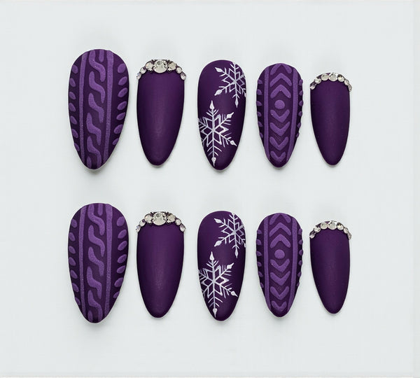 Purple Sweater Press On Nails