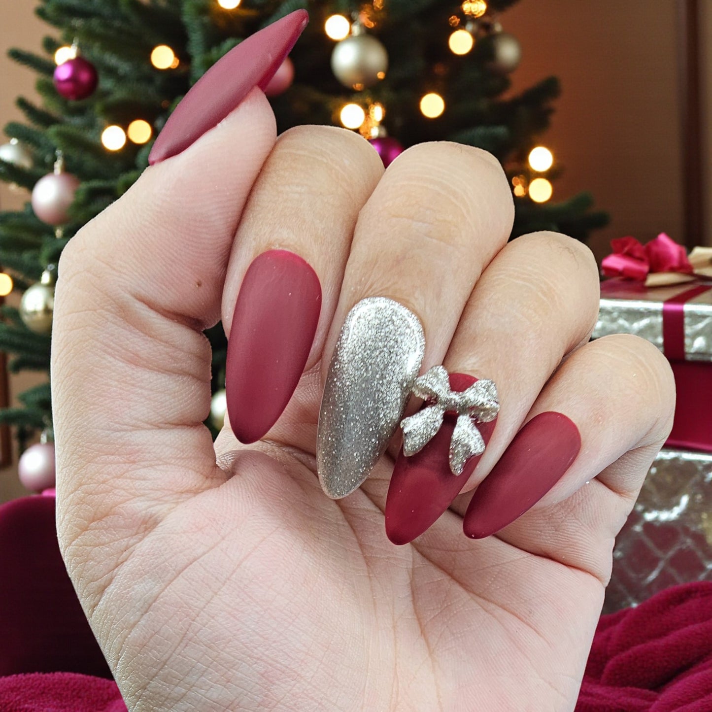 Wrapped In Red Press On Nails