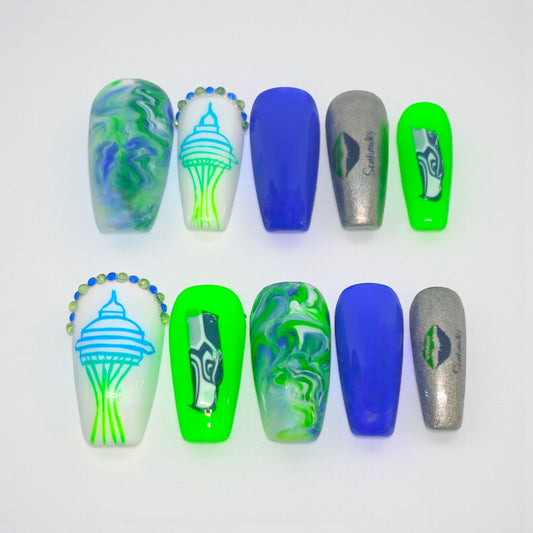 Emerald City Football Press On Nails