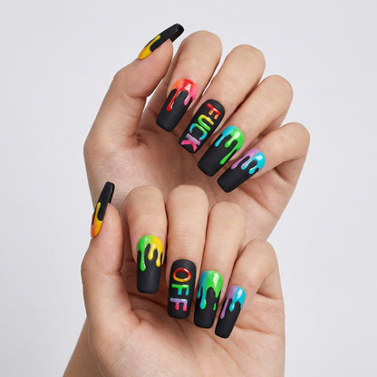 Rainbow Drip Graffiti Press On Nails