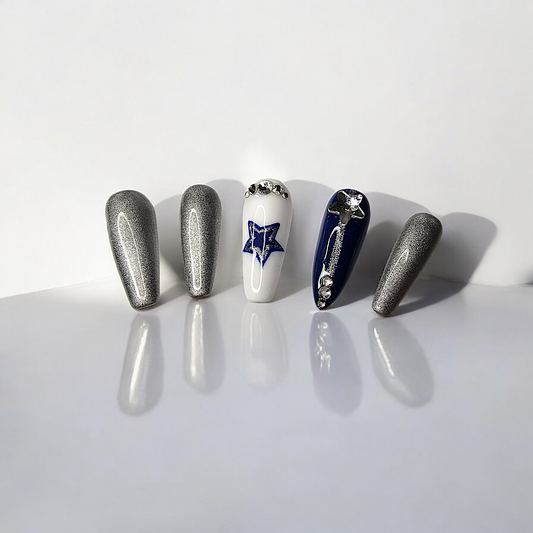 Texas Silver & Blue Press On Nails