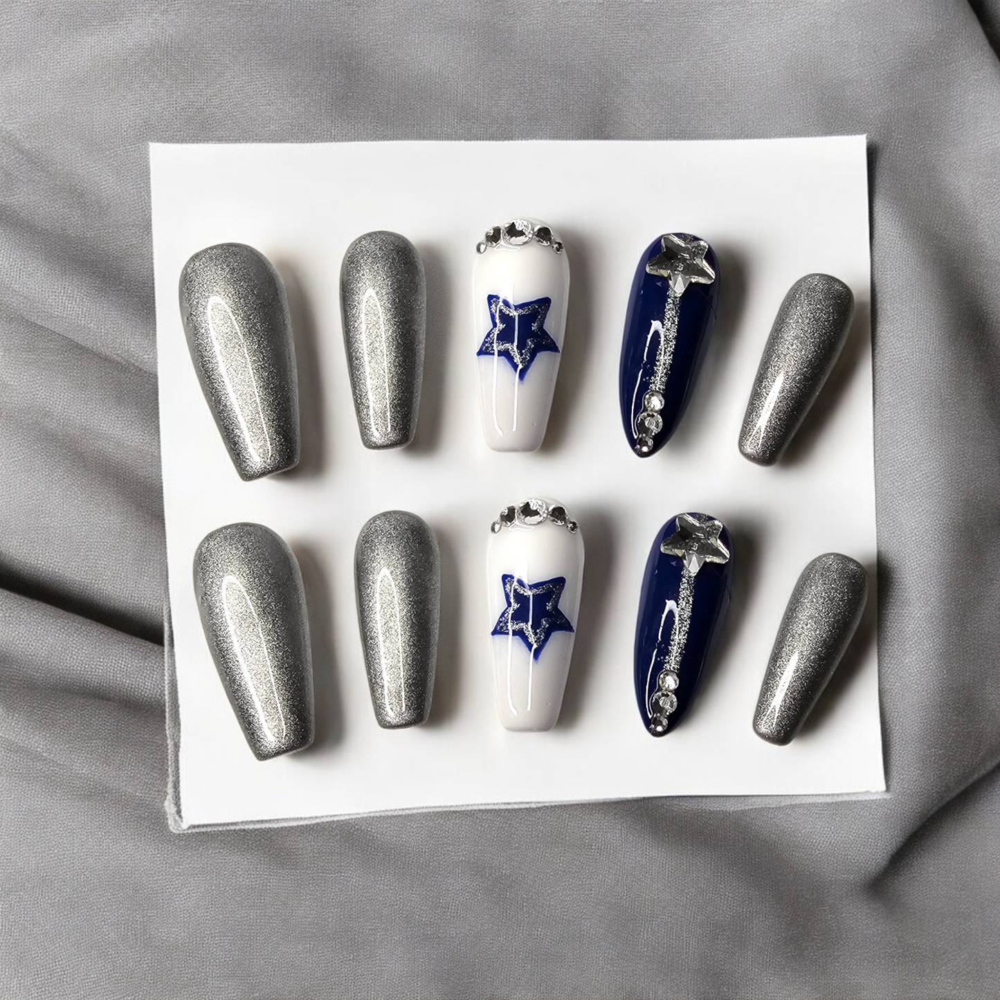 Texas Silver & Blue Press On Nails