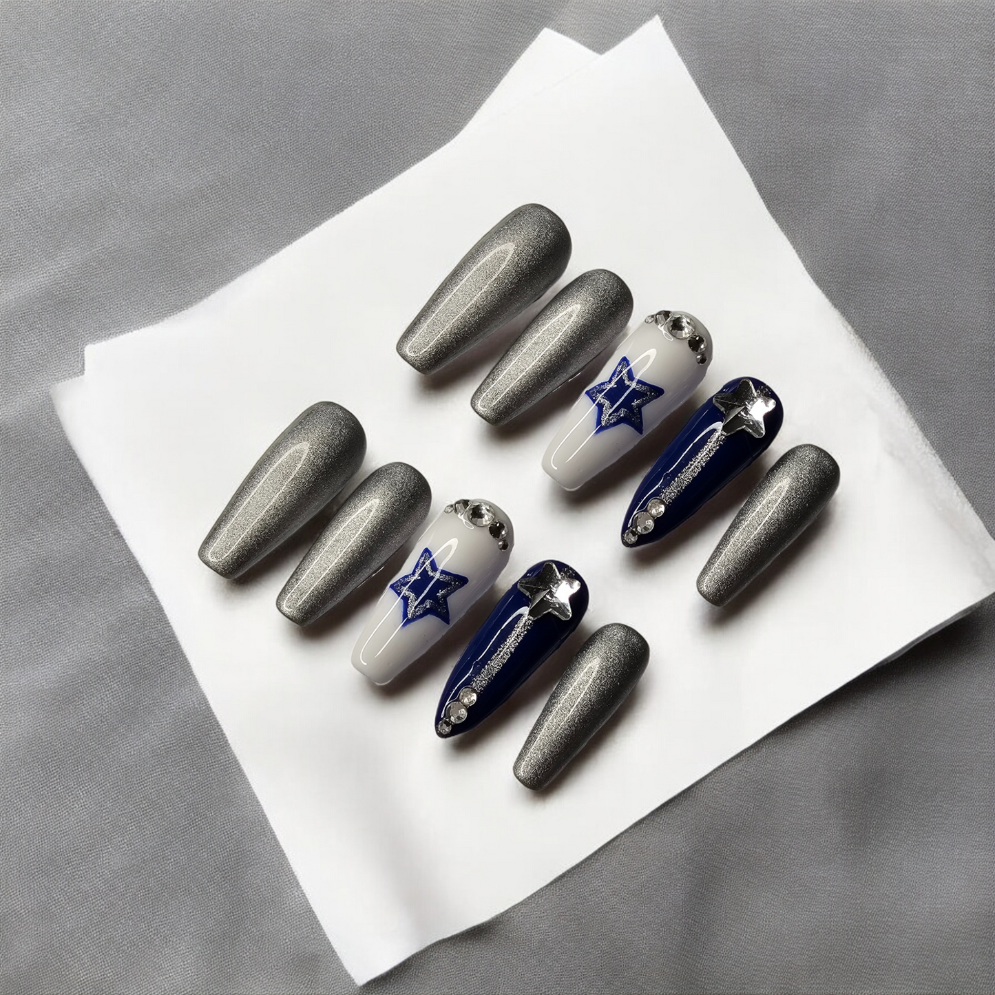 Texas Silver & Blue Press On Nails