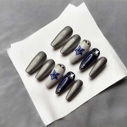 Texas Silver & Blue Press On Nails