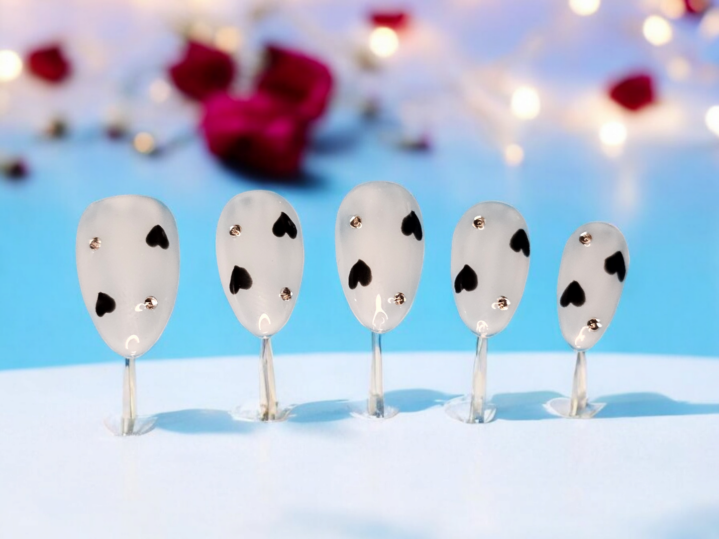 Classy Black Hearts Press On Nails