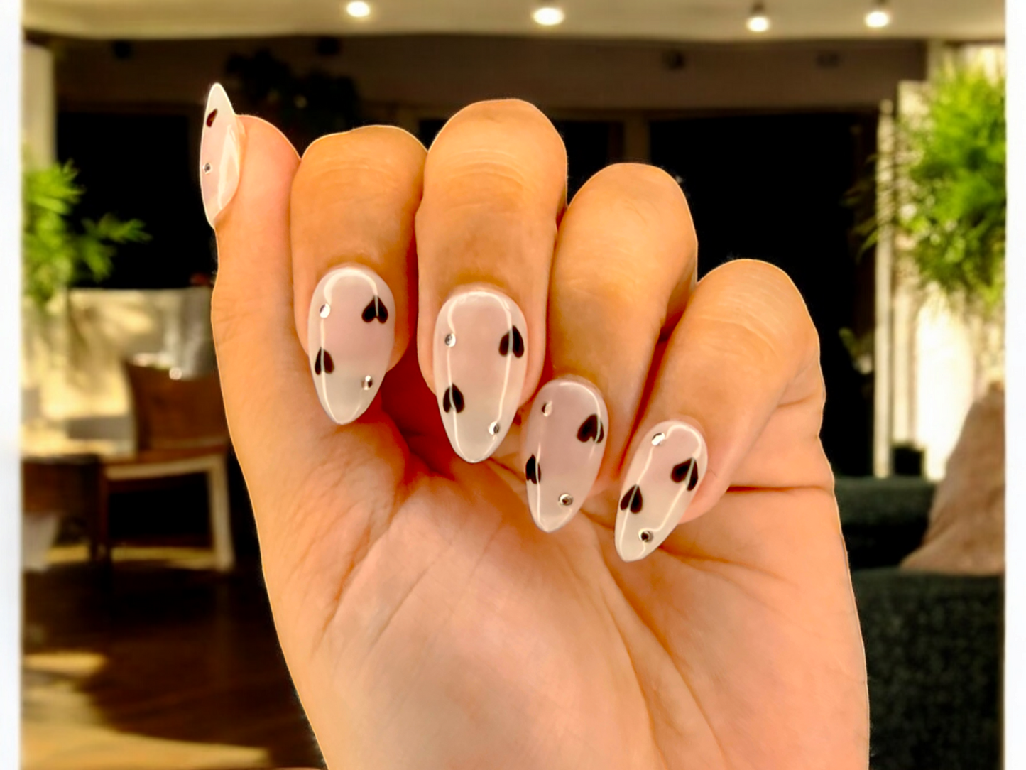 Classy Black Hearts Press On Nails