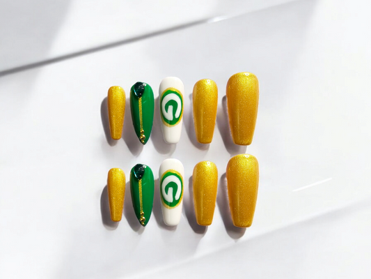 Game Day Green & Gold Press On Nails
