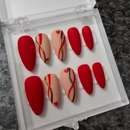 Red Velvet Swirl Press On Nails