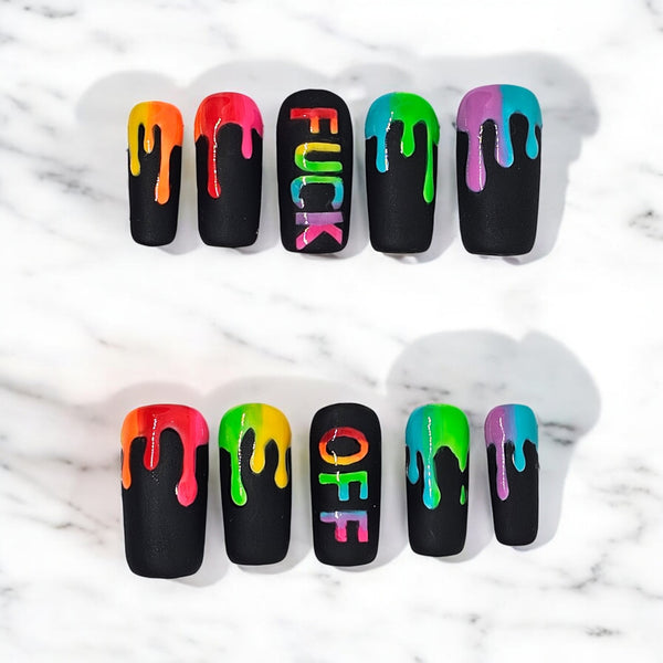 Rainbow Drip Graffiti Press On Nails