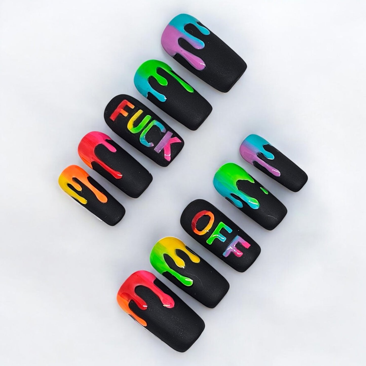 Rainbow Drip Graffiti Press On Nails