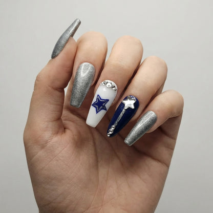 Texas Silver & Blue Press On Nails