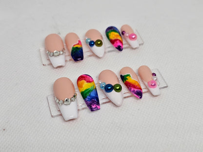 Rainbow French Press On Nails