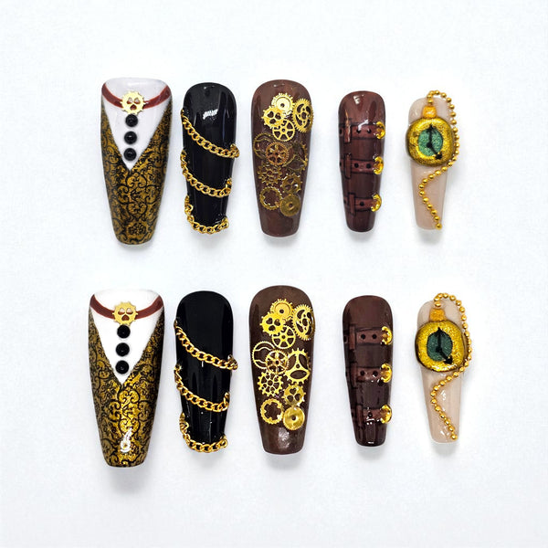Steampunk Satin Press On Nails